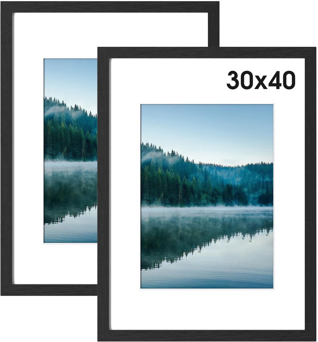 SnelShoppen - 2-delige 30x40cm Fotolijst Zwart Houten Lijst met Staand- en Muurmontage voor Foto's, Afbeeldingen en Posters - Perfect voor Thuis en Ka