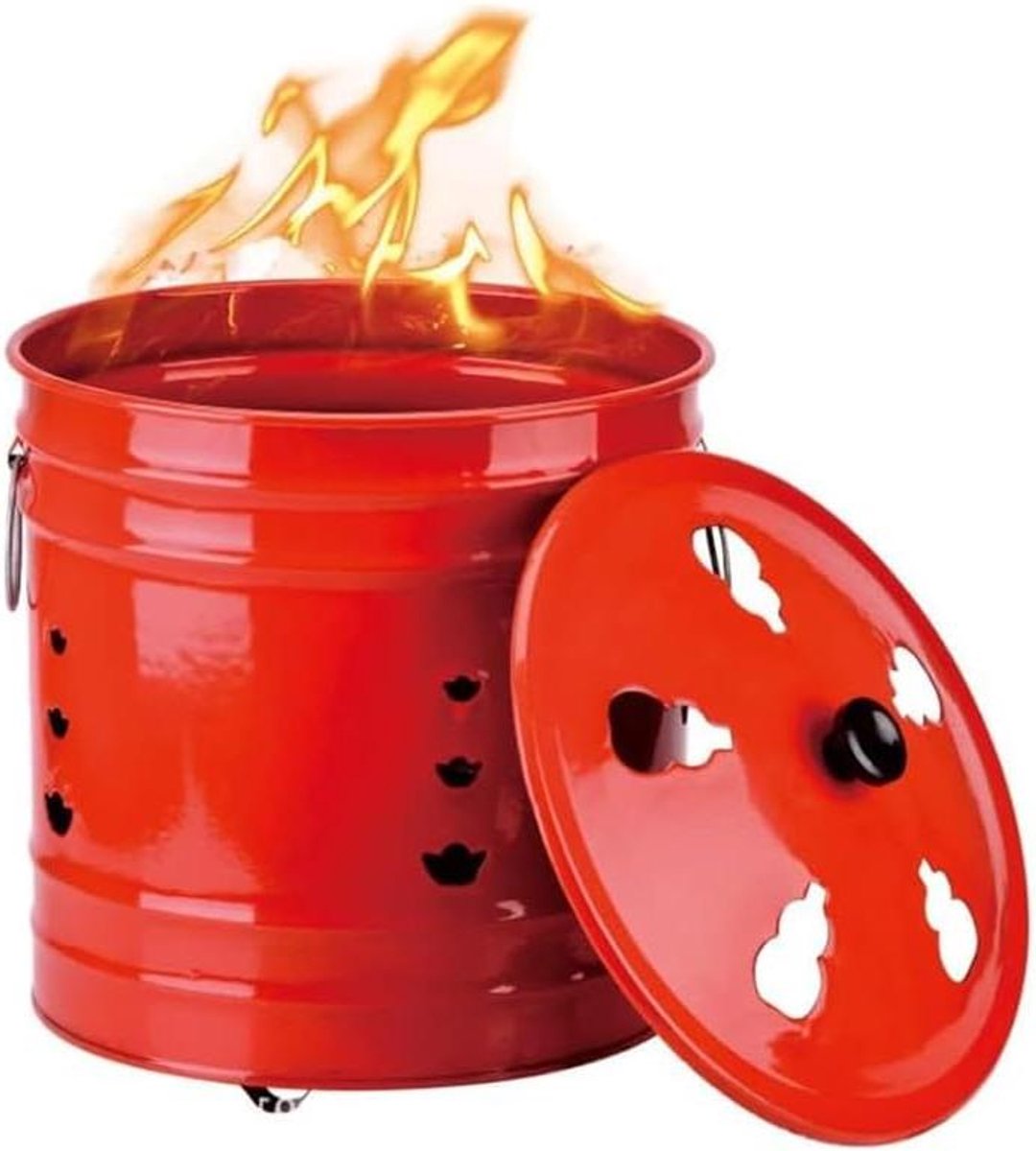 Verbrandingscontainer Roestvrij Staal - Verbrandingsoven Tuin - Offers Branden - Met Deksel en Tang - Xxxlarge - Rood