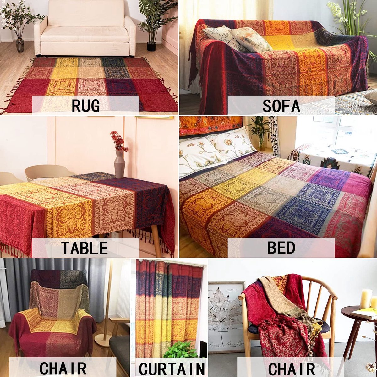 SnelShoppen - Bohemian Grote Plaid met Kwastjes 150x190CM - Zachte Luxe Chenille Plaid voor 2-3-Zits Banken, Bed en Tapijt - Rood Multifunctioneel voo
