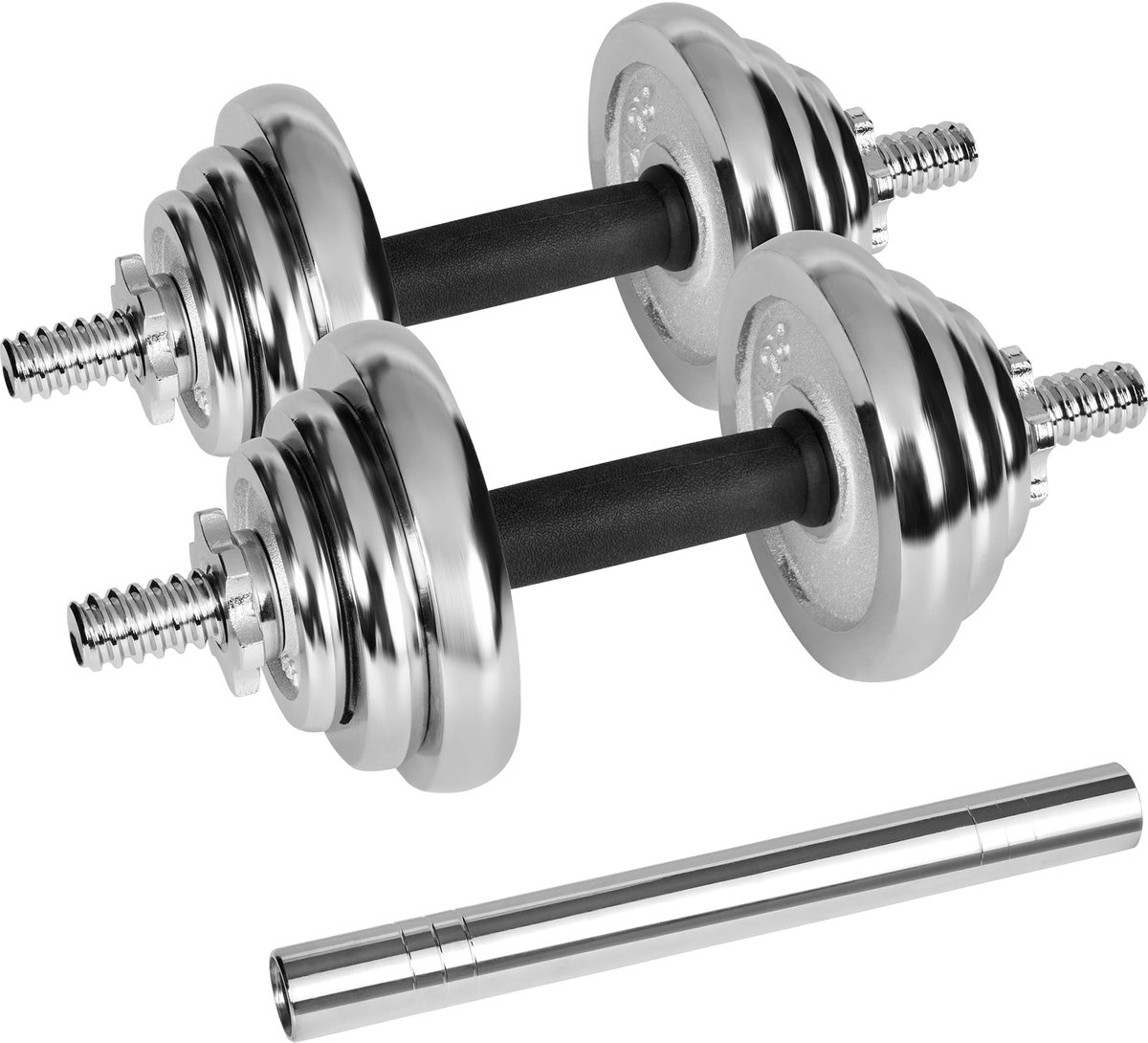 SnelShoppen - Rebel Electro Halter Gietijzer Verchroomd in Koffer met Griffier Set - 20 kg Verstelbaar voor Thuis Gym, Fitness, Krachttraining, Sporte