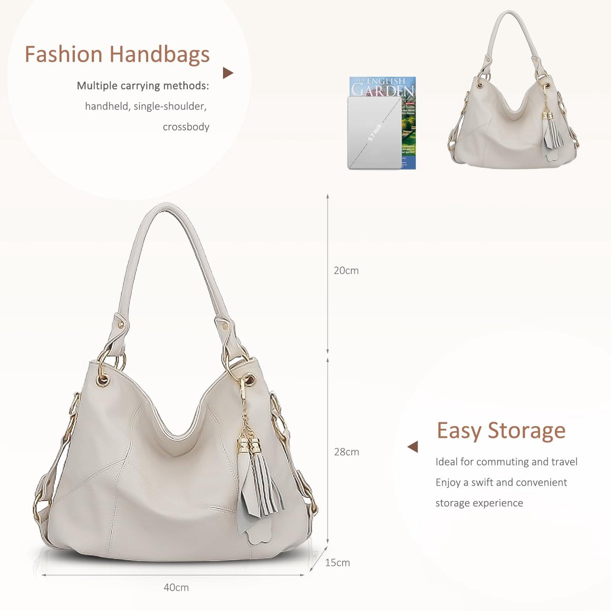 SnelShoppen - Dames handtas schoudertas met grote capaciteit zachte leren tas shopper trendy met kwast en top handvat voor dagelijks gebruik, uitgaan