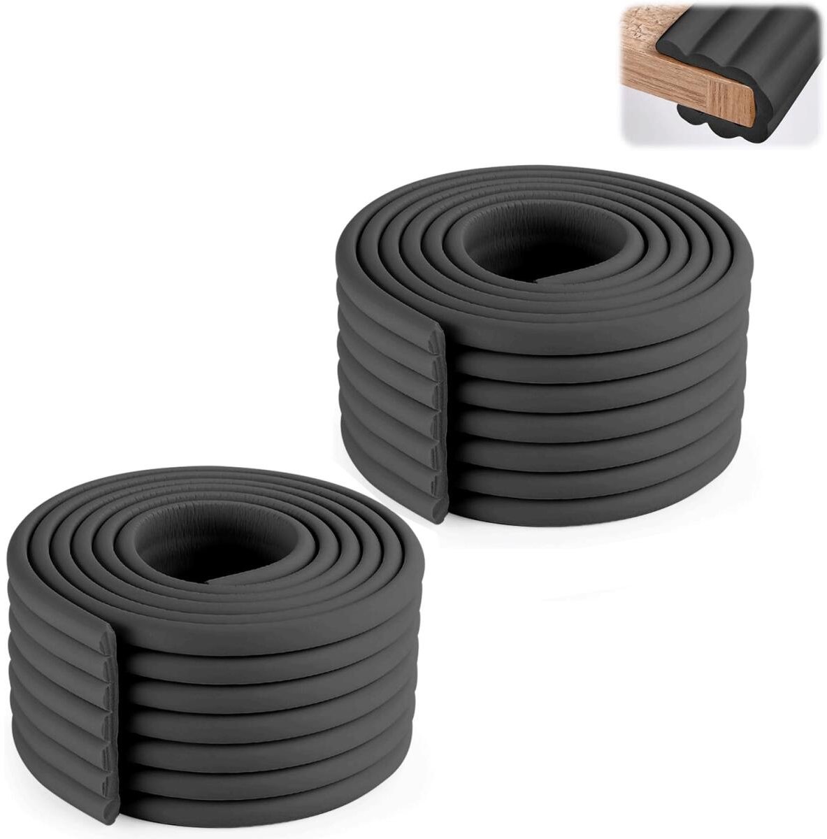 2 stuks - Hoekbeschermers - 2 m*80 mm*8 mm - Stootrand Foam - Rand Beschermer - Stootrand - Stootkussen - Hoekbeschermer Set - Tafelbeschermer - Stootrand Foam - Tafel Accessoires - Zelfklevend - voor tafels en meubels - zwart