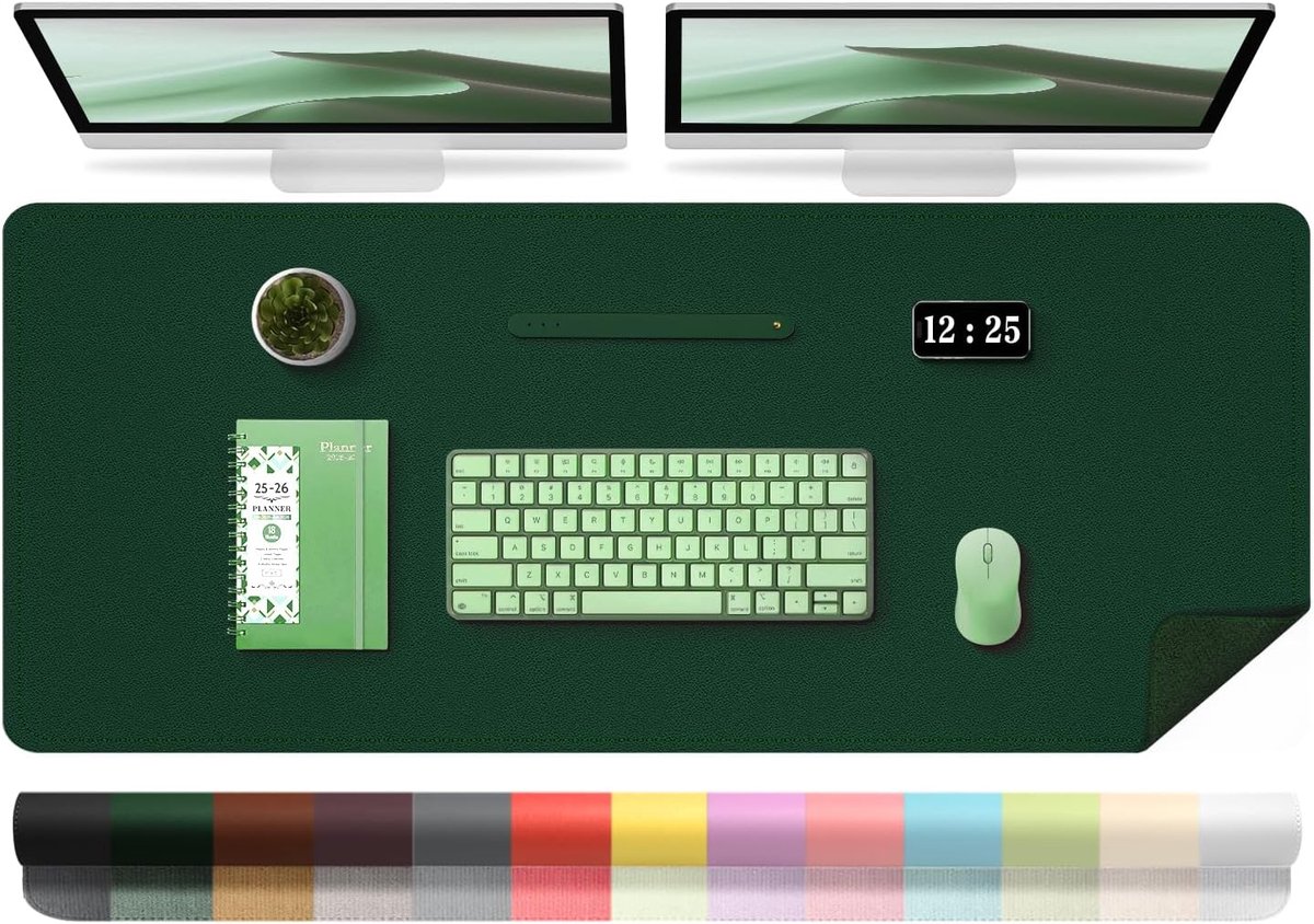 Grote antislip bureauonderlegger, dubbelzijdige lederen bureaumat met suède, waterdichte bureauonderlegger tafelbeschermer, grote computerbureaumat, muismat voor schrijven, schilderen (groen,
