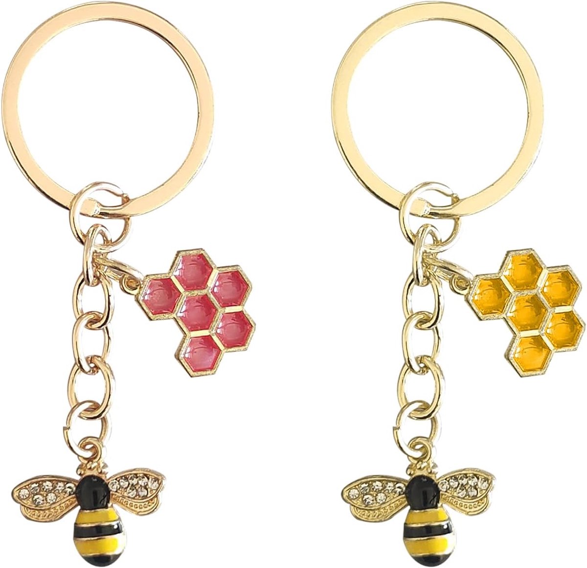 2 stuks, diervorm, creatieve sleutelhanger, honingraat-hanger, tashanger voor meisjes, schattige tassendecoraties, Goud, Eén maat, Modern