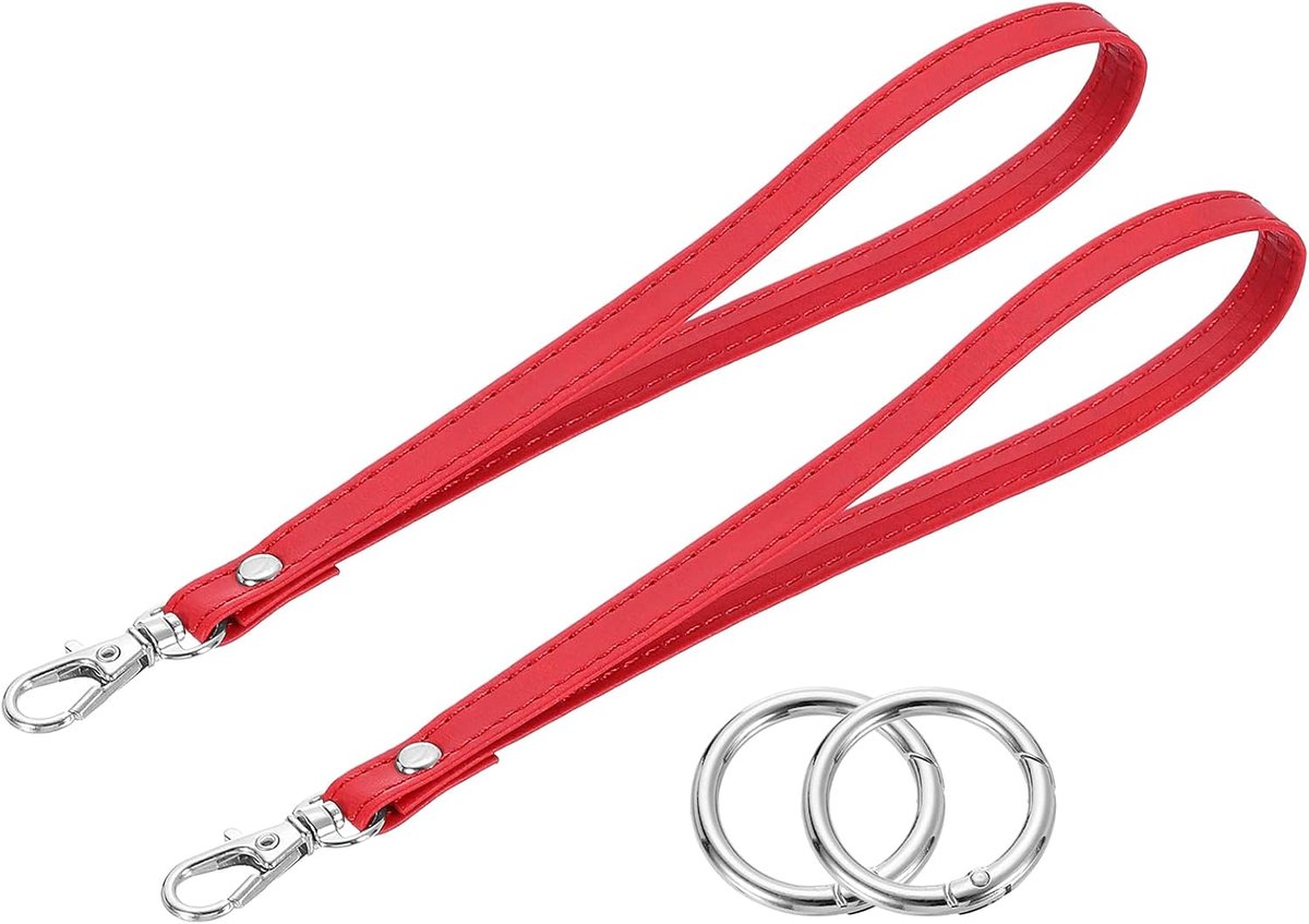 Polsband, 2 stuks, sleutelband, PU-leer, vervangende ring voor telefoon, sleutels, portemonnee, tas, rood, Rood