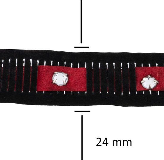 C60605 - Koord 2 meter x 24 mm van kunstleer en valse vallen - kleding korte- hobby decoratie rokken naaien ornament kunst - zwart en rood — afbeelding 2