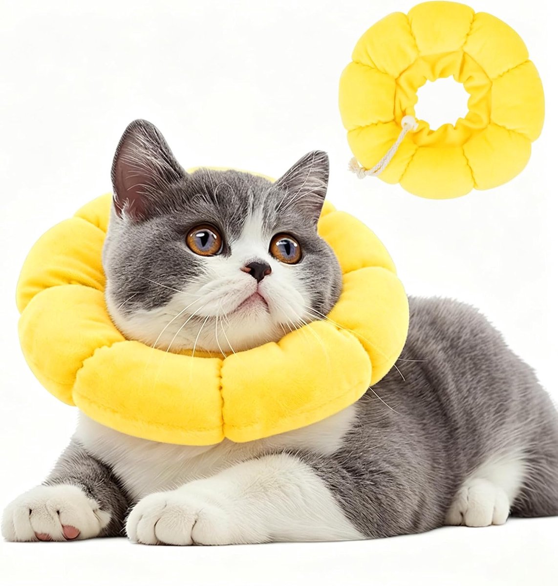 Verstelbare kattenhalsband voor na operaties, zonnebloem kattenhalsband, zachte halsband voor katten, verstelbaar van 18-26 cm, L