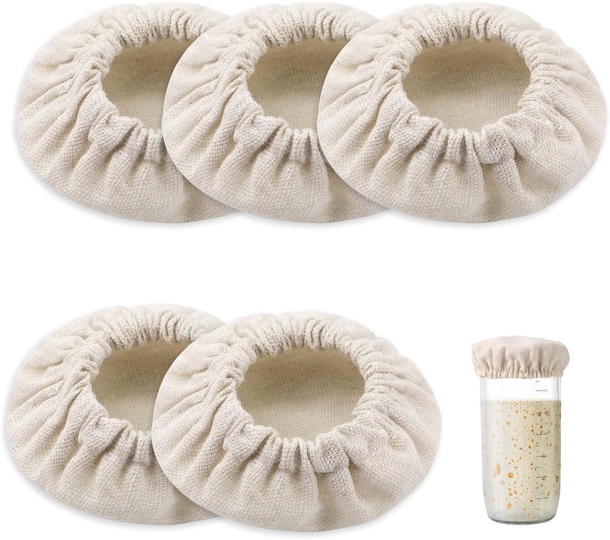 5 Stuks Zuurdesem Starter Jar Doek Covers, Herbruikbare Katoenen Doek Jar Covers Ongebleekte Brood Fermentatie Cover Zuurdesem Bowl Covers voor 8-10cm Pot Mond