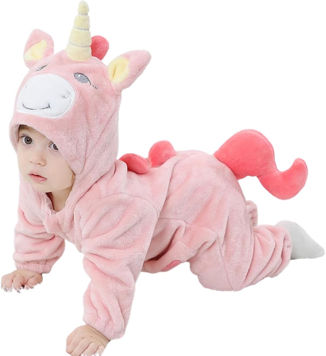 Eenhoorn-kostuum regenboog draak dinosaurus unisex voor kinderen, dierenrompers van pluche eendelig met capuchon voor kinderen