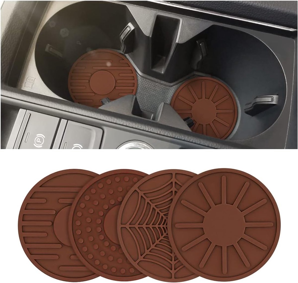 Bekerhouders voor in de auto, bekerhouder, siliconen onderzetters, antislip, Sun Dot Spider Stripe design, auto-onderzetters (koffie)