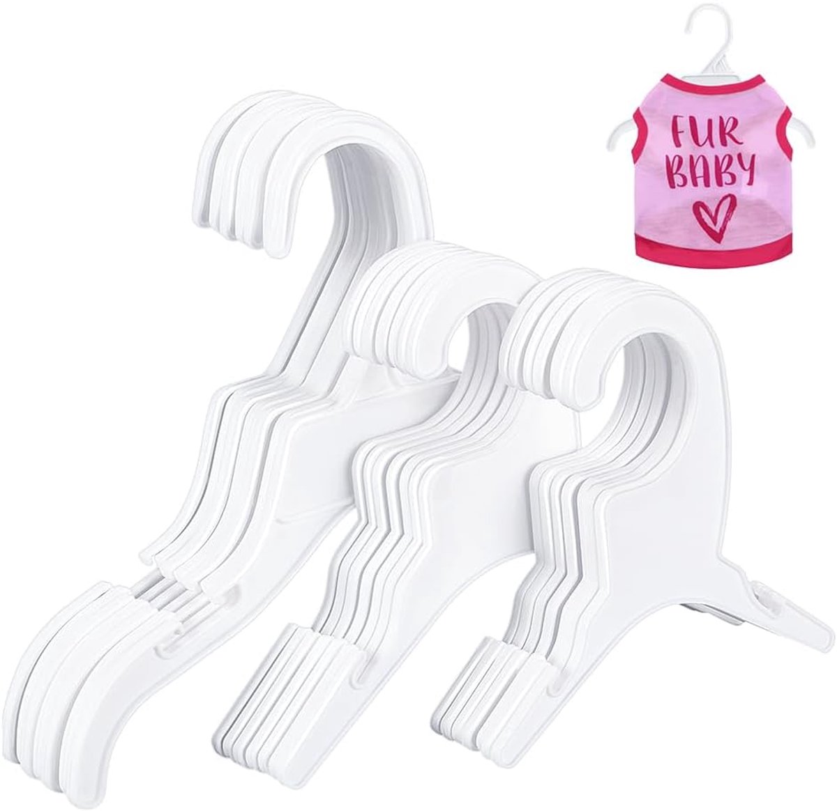 18 stuks Kleerhangers Voor Huisdieren, 3 Stijlen Witte Kleerhangers Voor Huisdieren Voor Honden Van Kunststof, Mini-Kunststof Kleerhangers Voor Huisdierkleding, 15 x 5,3 / 5,35 x 7,28 cm