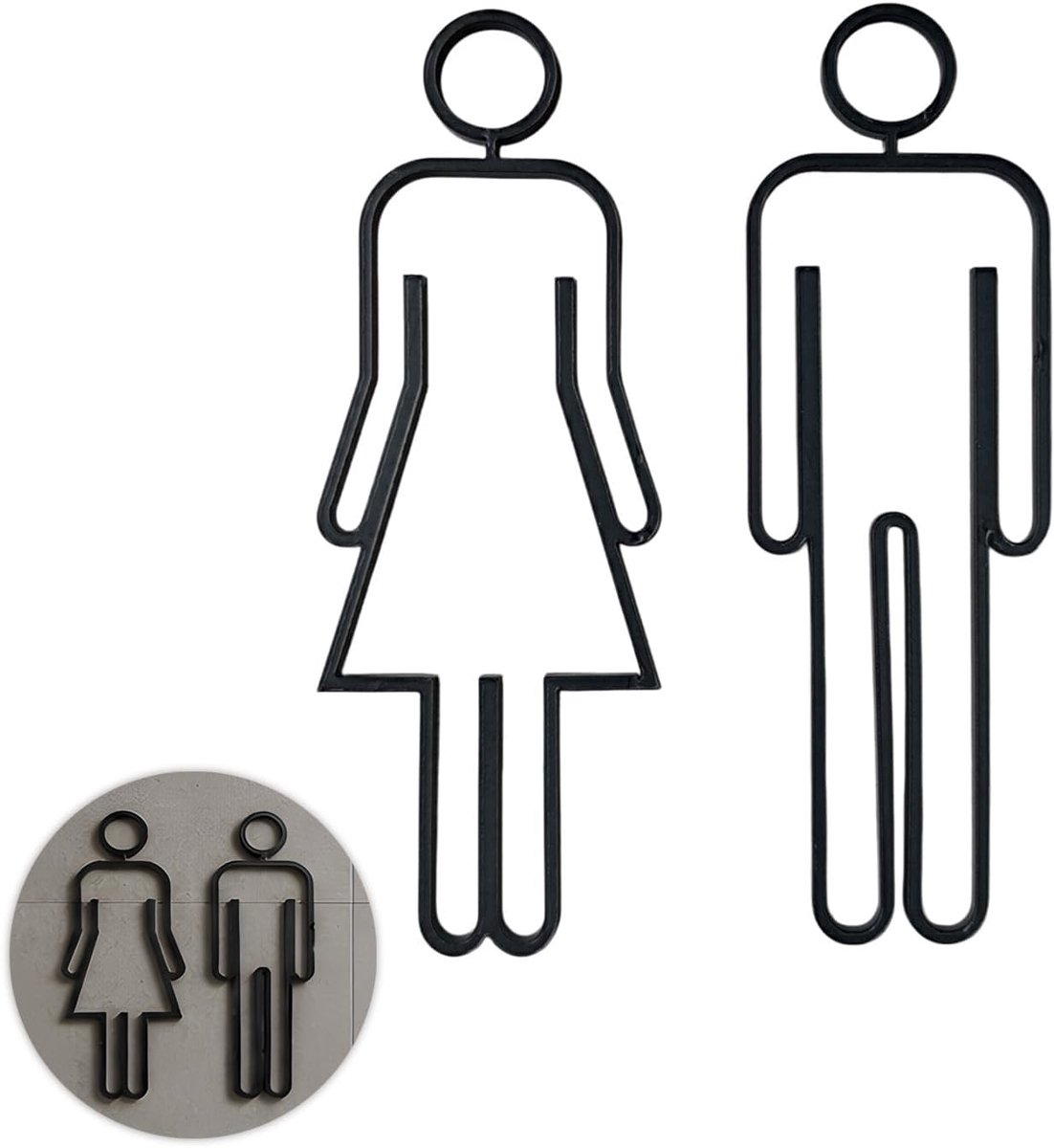 Toiletbord, acryl, mannen en vrouwen, symbolen zelfklevend, zwart, 1 paar voor badkamer, kantoor, restaurant, duidelijke wc-markering (herenbord + damesbordje)