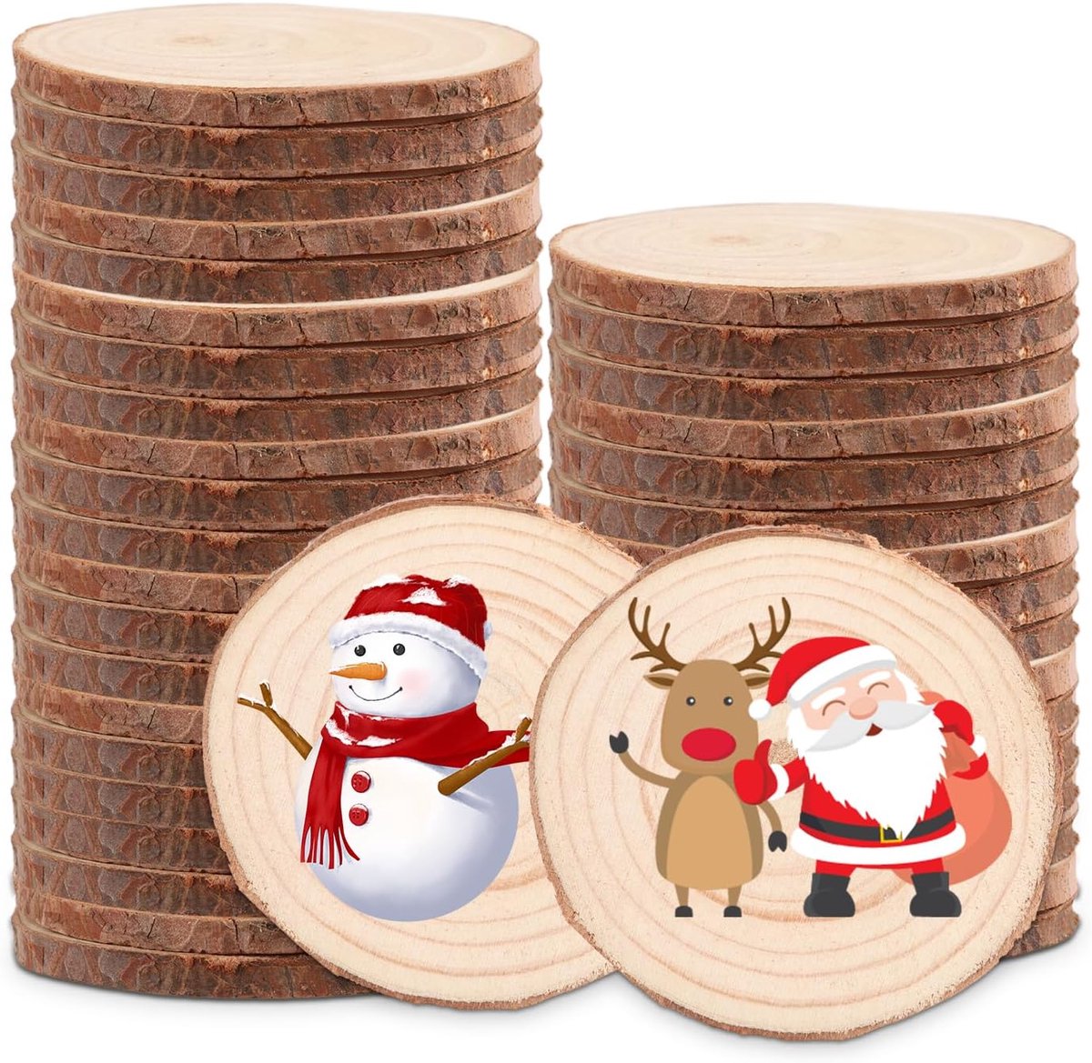 30 stuks boomschijven, 7-8 cm houten schijven met schors, boomschijven om te knutselen, zonder gat, ronde houten logschijven, houten schijven om te knutselen, voor doe-het-zelf, bruiloft,