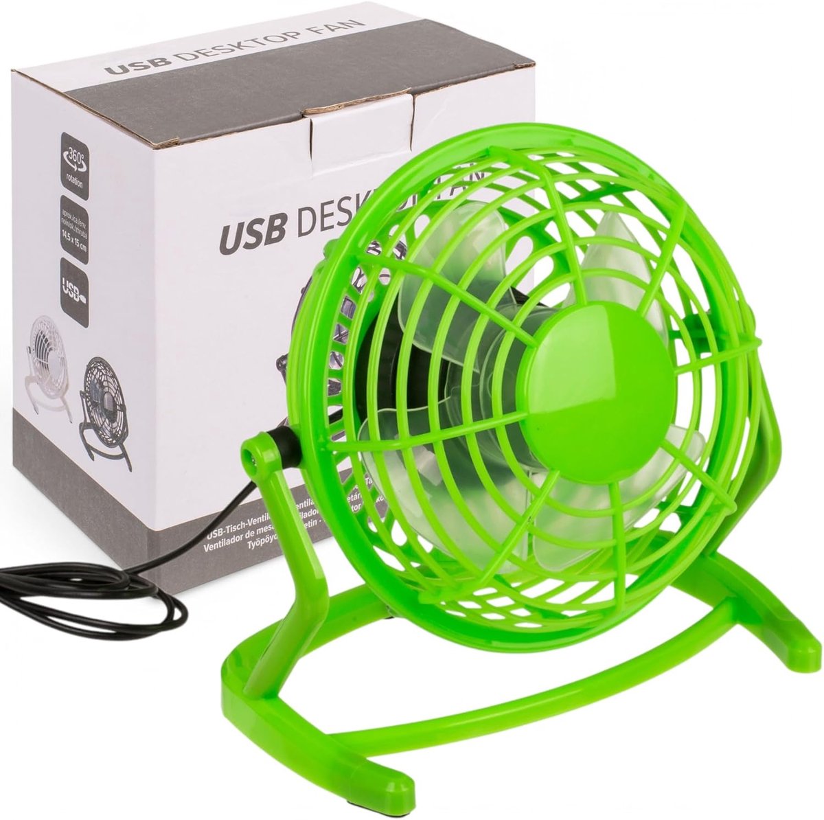 Tafelventilator met USB-aansluiting, groen | Compacte mini-ventilator voor kantoor en thuis, geluidsarm en energiezuinig, 15 x 14,5 cm