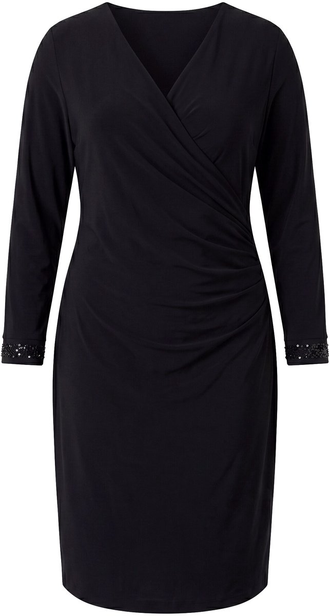 MIAMODA - Dames - Midi-jurk slim fit wikkellook jersey lange mouwen - Zwart - Maat 48