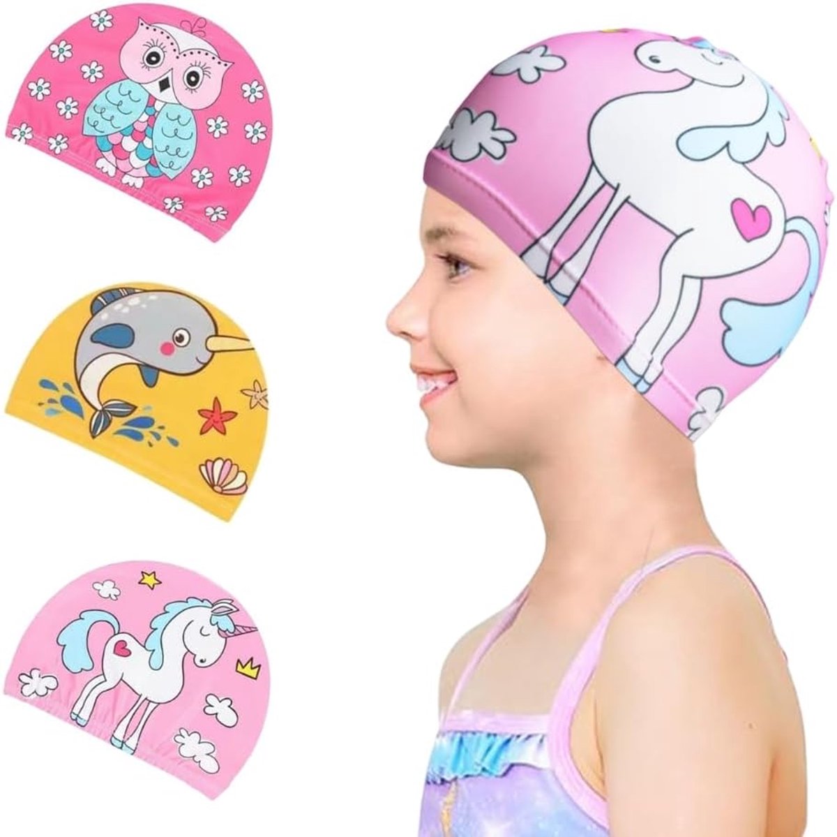 Badmuts, uniseks, 3 stuks, stof, badmuts, elastische badmuts voor kinderen