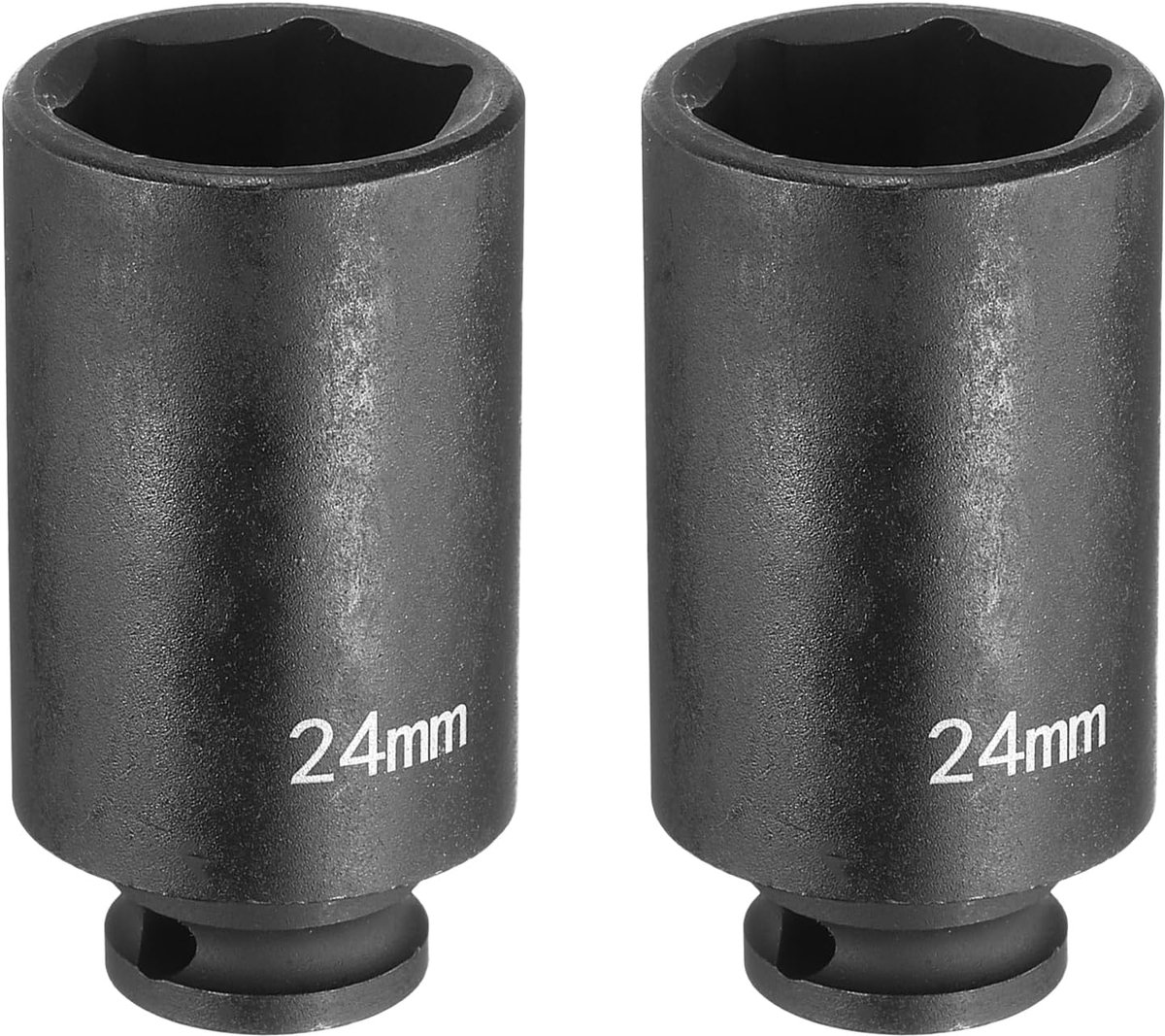 2 diepe slagschroevendraaiers, 3/8 inch, vierkant, 24 mm, metrisch, 6-punten, 65 mm lengte, Cr-Mo-staal van industriële kwaliteit, zwart