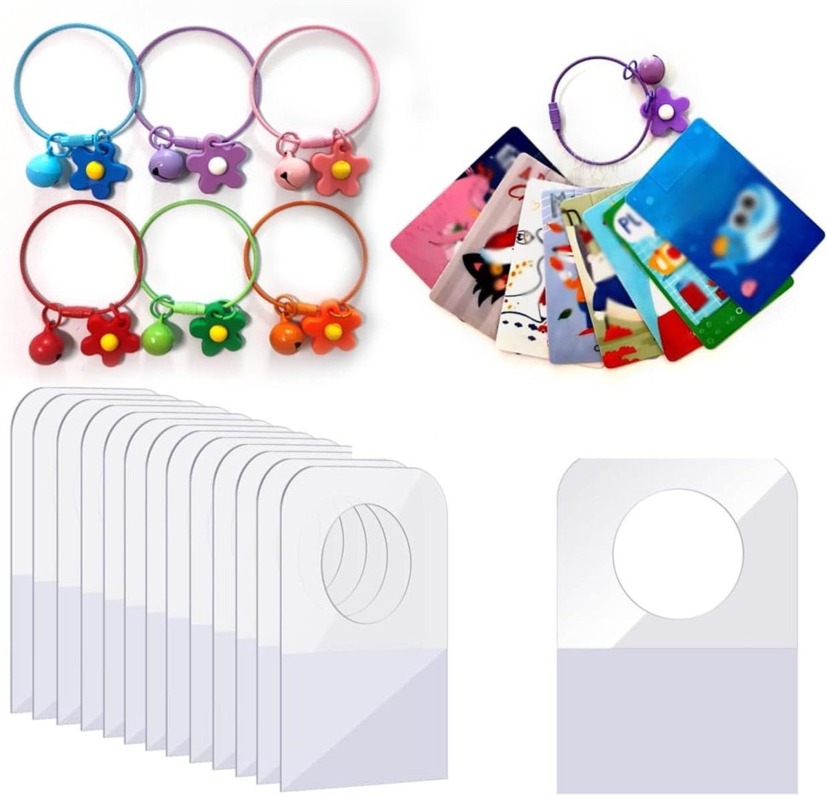 Kleurrijke Zelfklevende Tabs voor Yoto Kaarten - 50 Stuks, Ideaal voor Kinderen en Reisaccessoires, Inclusief Kaarthouder met 6 Lussen