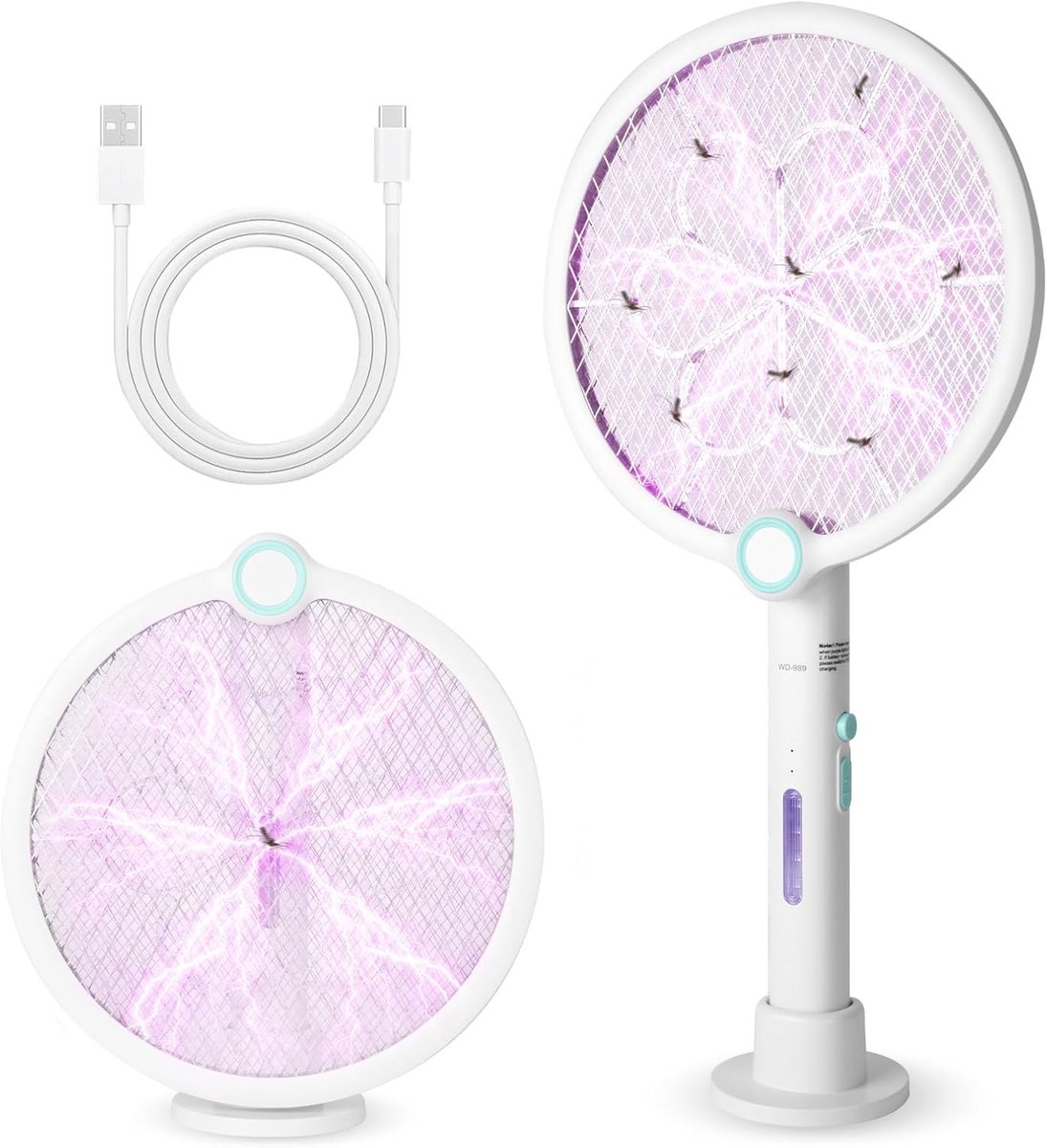 Elektrische Insecten Racket 3800 V Oplaadbaar Met USB - Muggenafweerder met UV Licht en 3 Laags Netbescherming voor Binnen en Buiten Gebruik