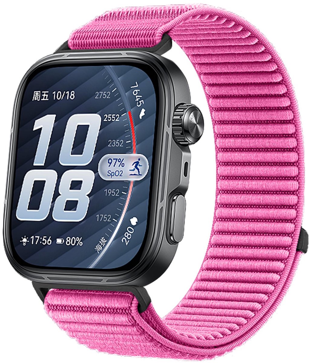 By Qubix - Nylon ribbelbandje - Roze - geschikt voor Huawei Watch Fit 5 / 4 / 3