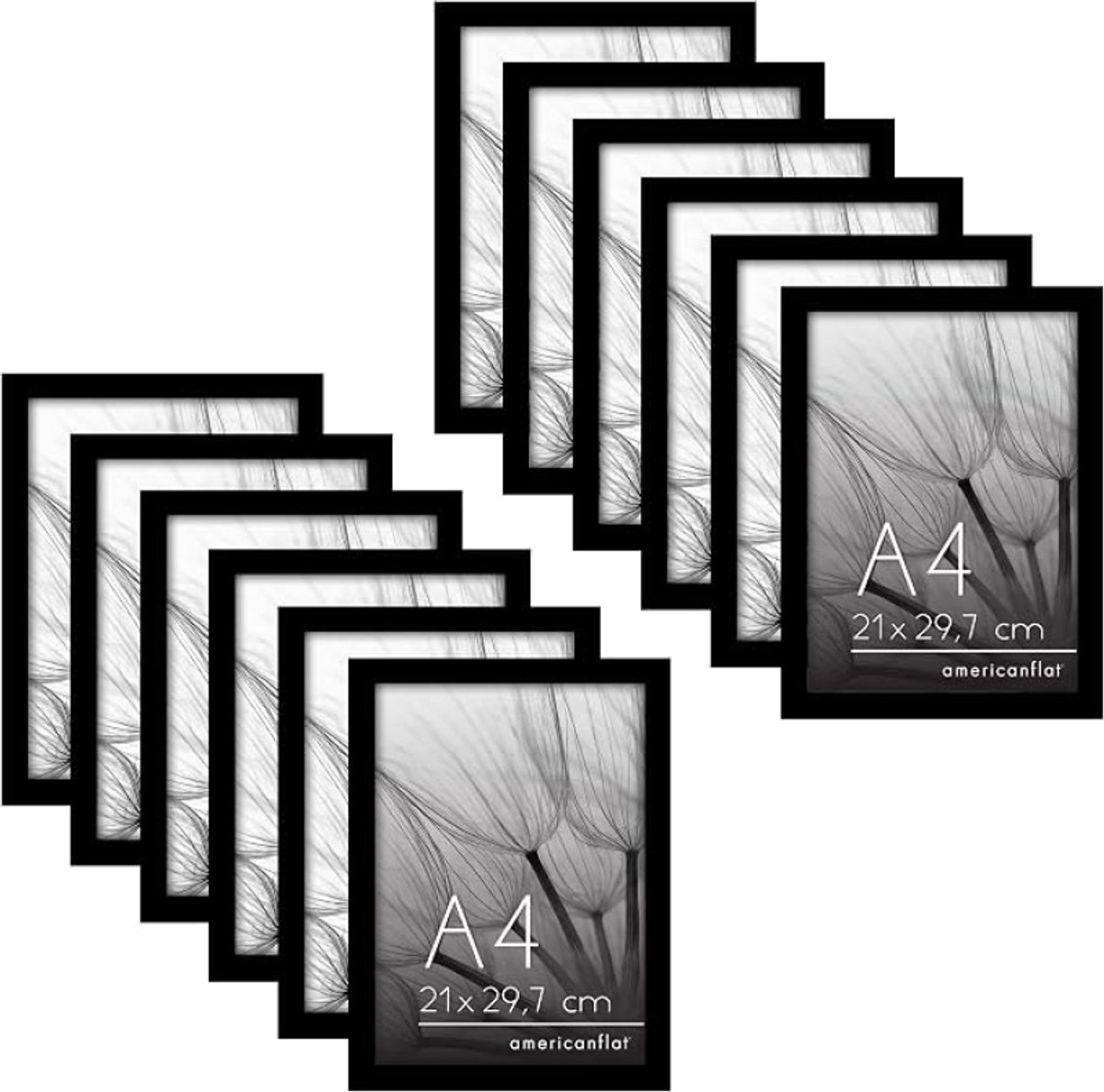 A4 Fotolijsten met Gepolijst Kunststofglas – Set van 12 – Signature Collectie – Fotolijsten van Samengesteld Hout – Set voor op Tafel en Muur – Zwart