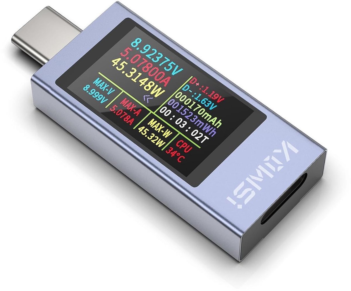 USB C-tester - Zwart - Compact Design - Digitale Stroom- en Spanningstester - Voor Techniekliefhebbers