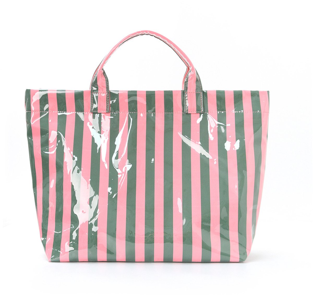 Gestreepte totebag – Waterbestendige tas – Schoudertas voor dames – Ruime tas voor woon-werkverkeer – Geschikt voor reizen, werk, winkelen en vakantie – Groen & roze