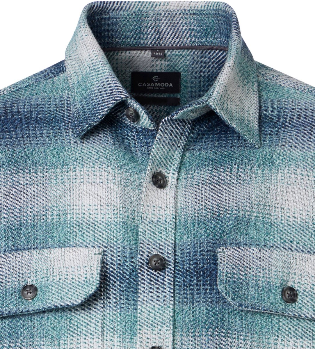 CASA MODA comfort fit overshirt - blauw met turquoise en wit geruit