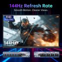 144Hz FHD 1920x1080 gaming monitor. Toont een pantser aan. Vergelijkt beelden van 144Hz en 60Hz.