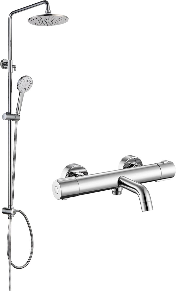 Auralum Max Regendouche met Thermostaatkraan - Ø 22 cm Douchekop - Handdouche met 3 functies - RVS Douchesysteem - Inclusief Thermostatische Badkraan - Hoogte Verstelbaar 75-110 cm - Waterbesparend - Chroom