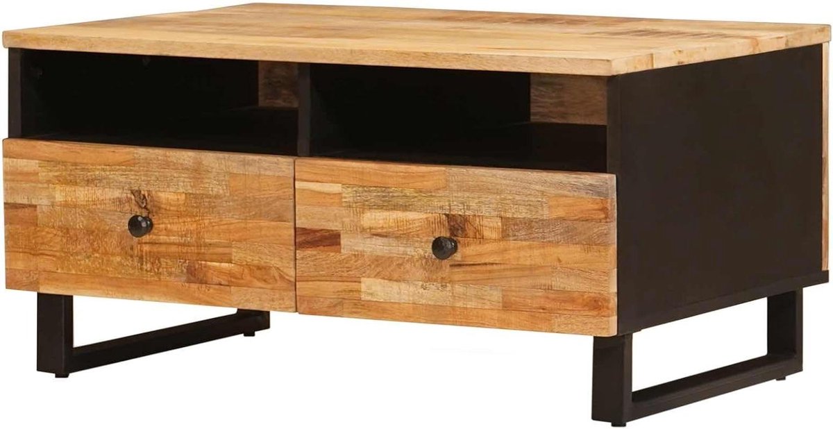 Salontafel Massief Hout - Houten Tafel - Woonkamer Inrichten - Natuurlijke Nerf - 80 x 54 x 40 cm - Bruin