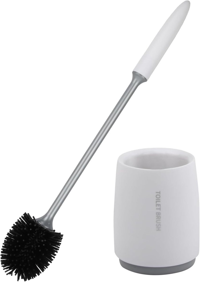 Toiletborstel - Wit - 46,8 x 10 x 10 cm - Siliconen met Antislip Handgreep - Voor Badkamer