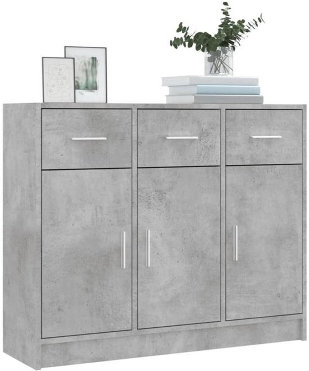Dressoir – Buffetkast – Opbergkast – Kast – Ladekast – Betonlook Grijs – 3 Deuren Met Slot – 91x28x75 cm Vloermontage
