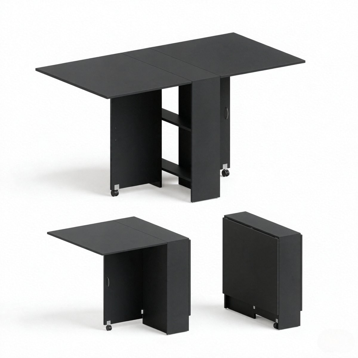 COVREO Uitschuifbare eettafel 75x140x74 cm zwart spaanplaat, met wielen