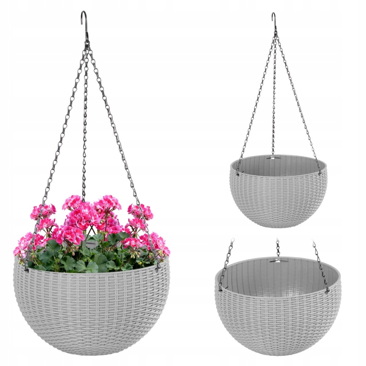 Hangende Rieten Plantenbak Grijs met Ketting 26x16cm