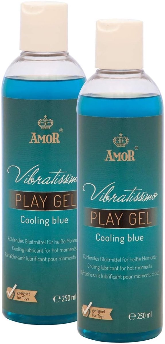 Vibratissimo Play Gel Cooling blauw 2x250 ml I Glijmiddel koeling I Glijmiddel gel op waterbasis I Glijmiddel gel geschikt voor siliconen toys & latex condooms I Glijmiddel op waterbasis