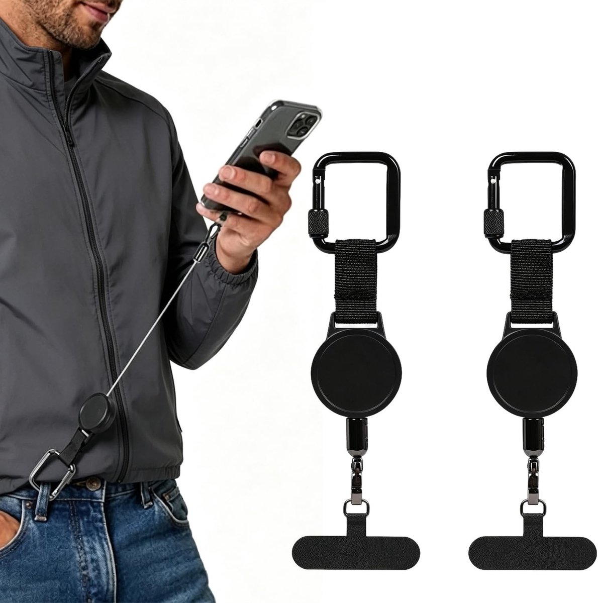 Omgoods - Intrekbare Telefoonbeveiligingsband met Diefstalbeveiliging en Metalen Haak