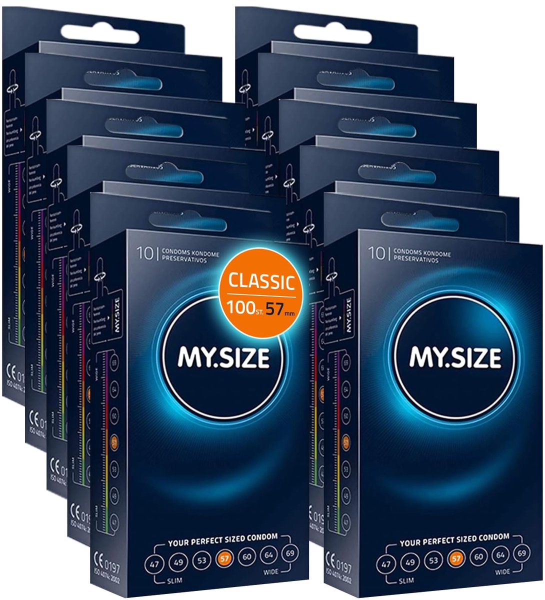 MY.SIZE Classic condooms maat 4 I 57 mm breed I 100 stuks maxi pack I premium condooms extra dun I condooms true to touch gossamer I dunne 0,07 mm wanddikte I condooms veganistisch