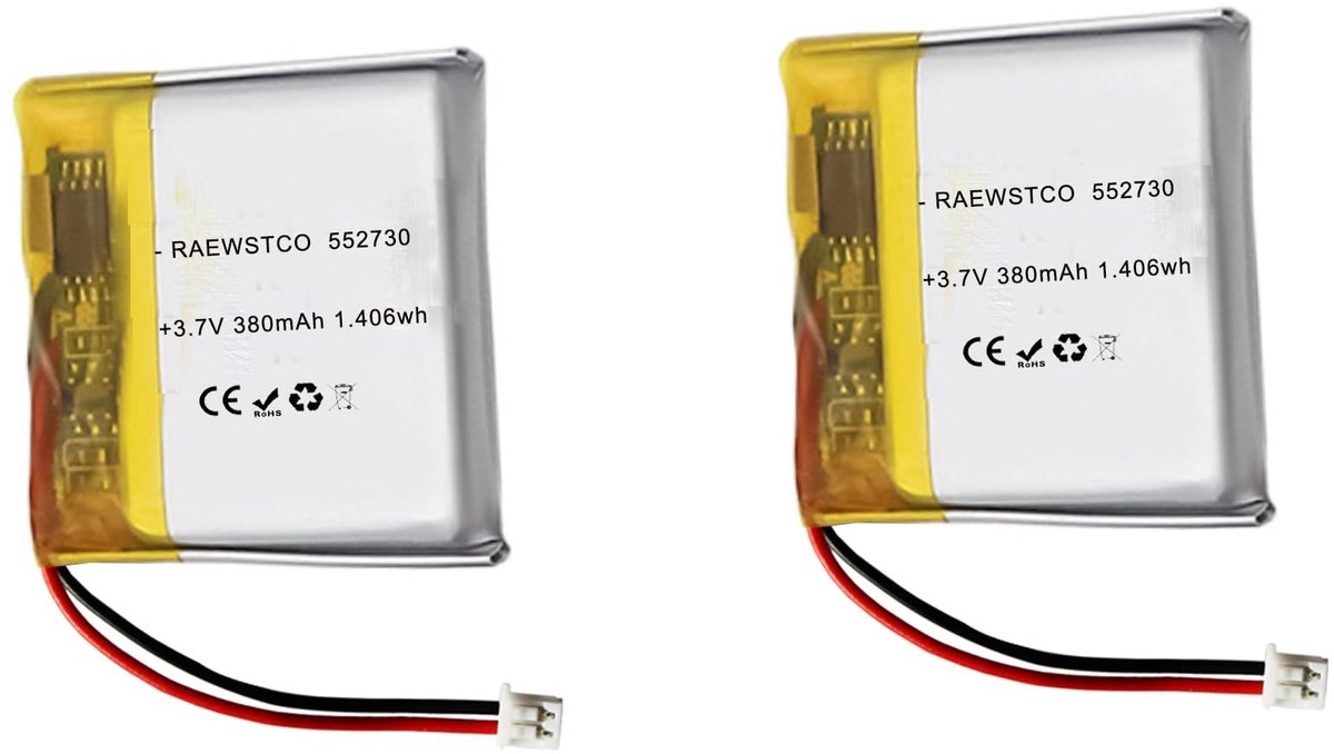 SolidKeus - 2 Stuks 380mAh Lithium Polymer Batterij voor Smartwatch en Apparaten