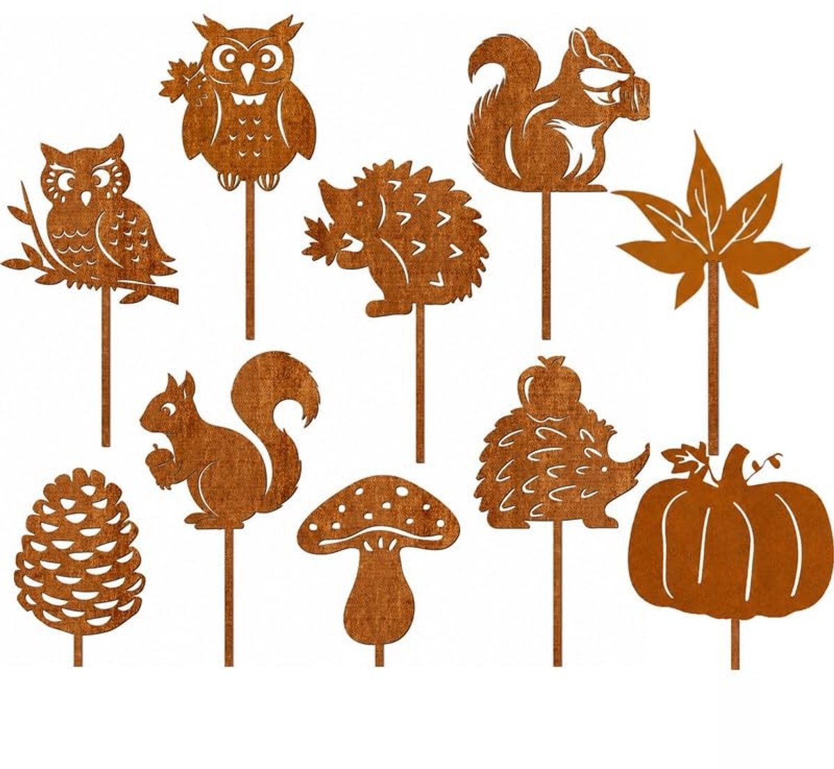 SolidKeus - Set van 10 Herfst Tuinstekkers in Roestkleur