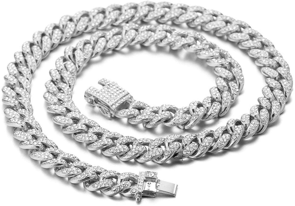 SolidKeus - Damesketting met Iced Out Diamanten en Cubaanse Schakel