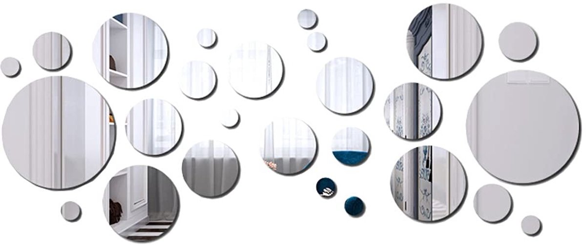 SolidKeus - 32 Stuks Ronde Spiegel Wandstickers voor Decoratie