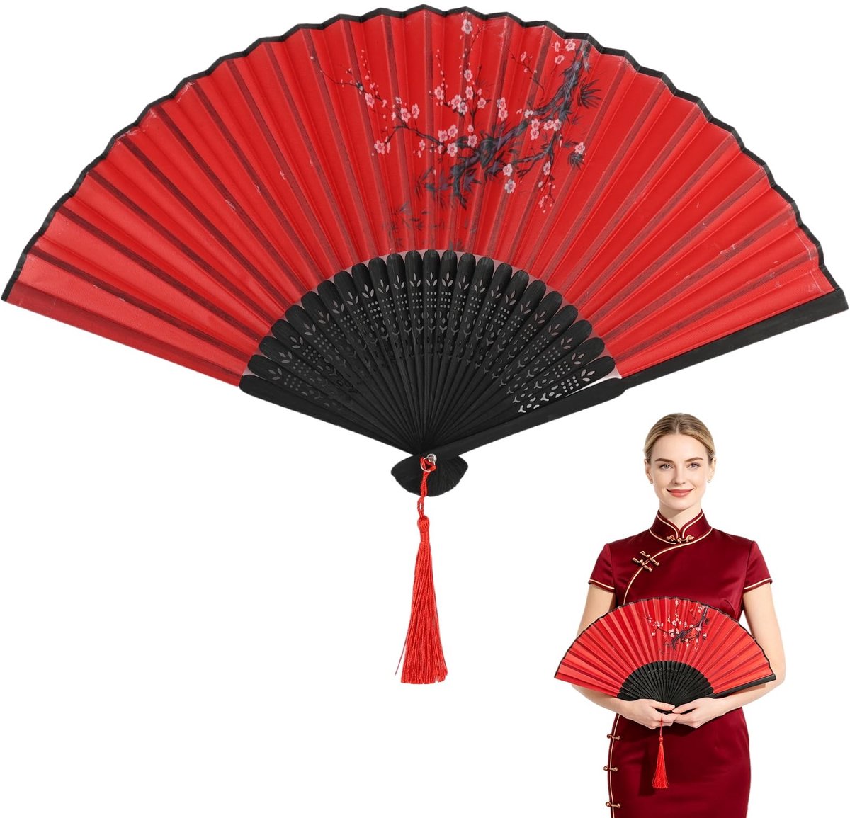 SolidKeus - Vintage Chinese Vouwwaaier van Bamboe en Zijde