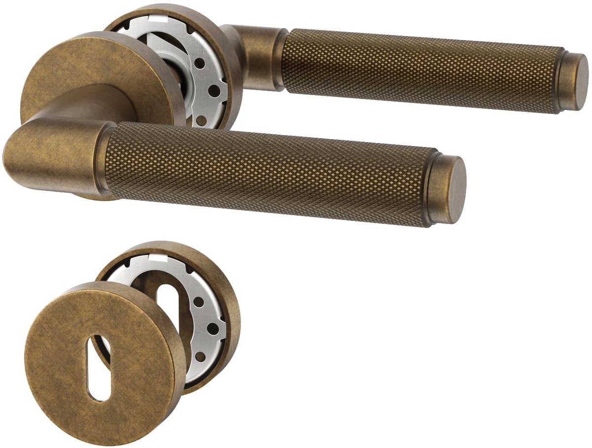 SolidKeus - Aluminium Deurgreep Set in Antiek Messing voor Binnen- en Buitendeuren