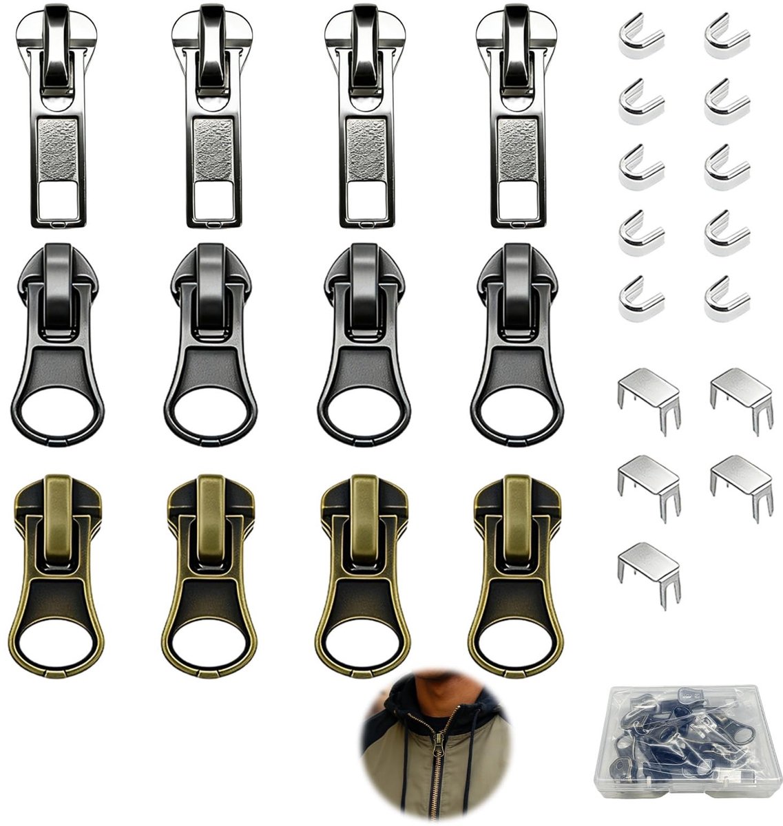 SolidKeus - 27-Delige Rits Reparatie Set met Metalen Sliders en Opbergdoos
