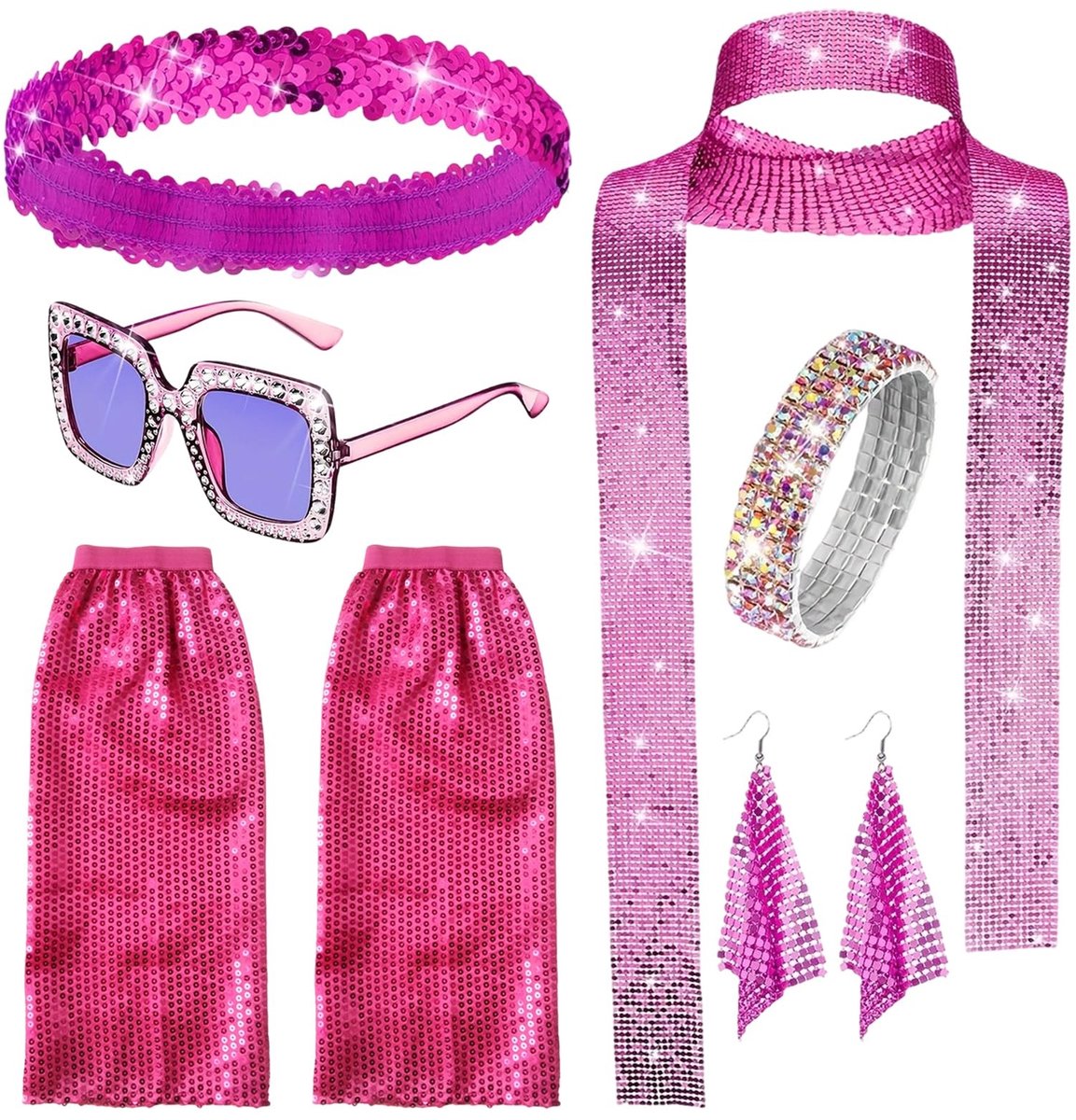 SolidKeus - 6-delige 70's Outfit voor Vrouwen met Disco Accessoires
