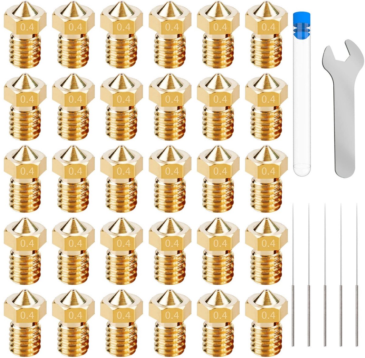 SolidKeus - Set van 30 Messing 3D Printer Nozzles 0.4mm voor 1.75mm Filament
