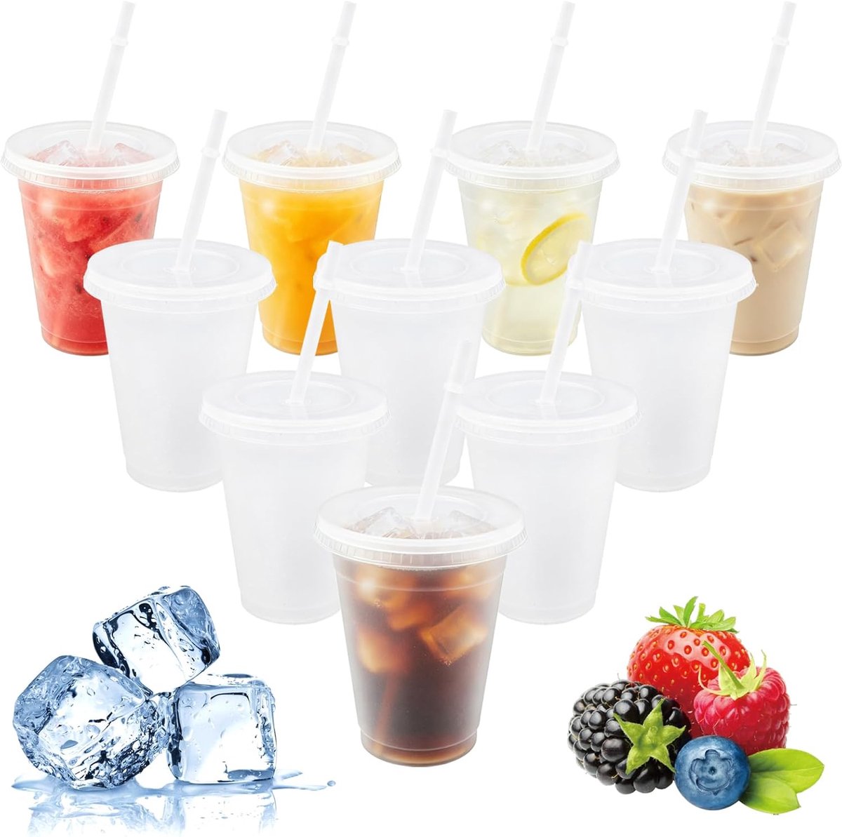 10 herbruikbare plastic bekers - 16 oz plastic bekers met deksels en rietjes - kleurveranderende bekers - drinkbekers - feestbekers - reismokken - feestbekers voor ijskoffie