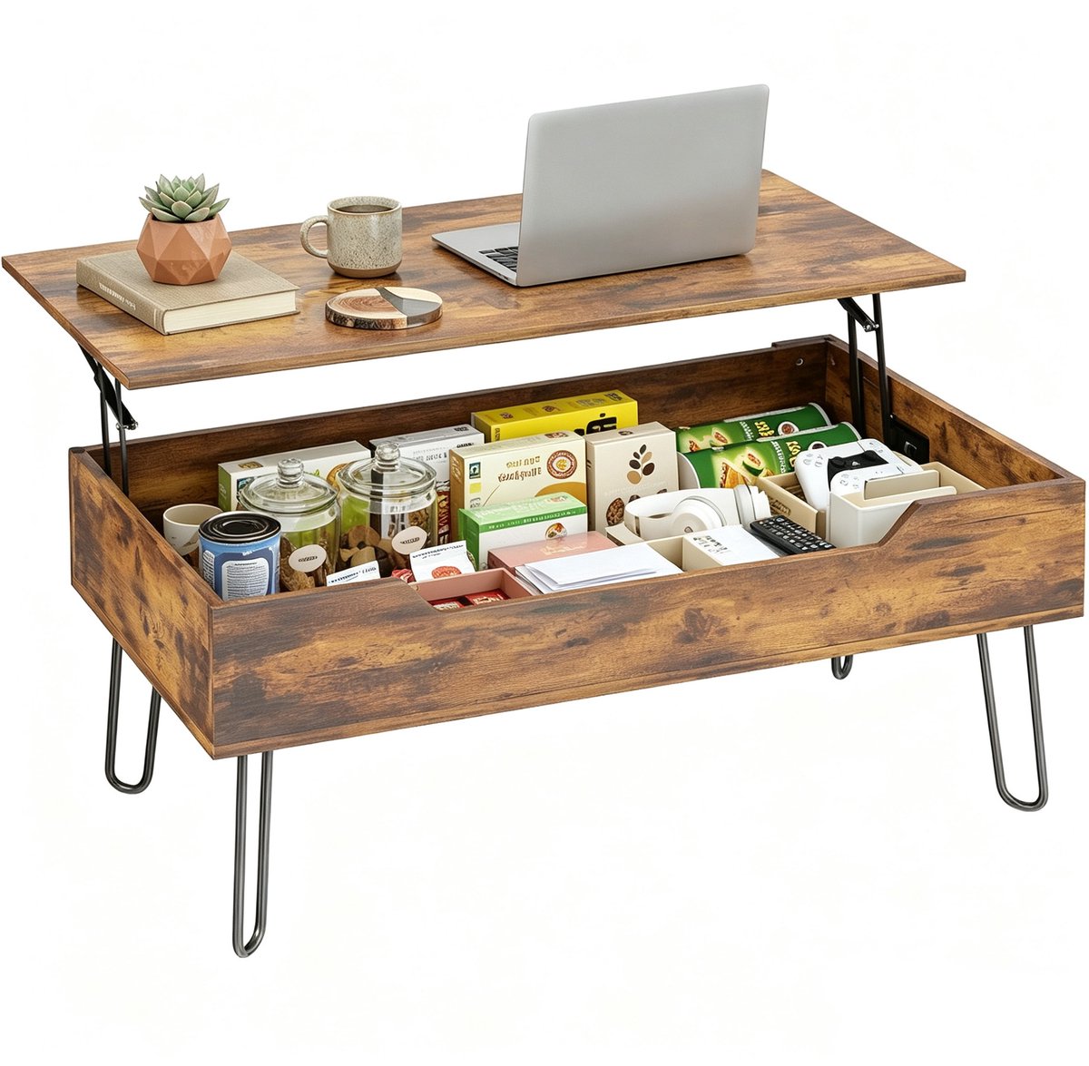Homcom Salontafel - MDF, Staal - 95 x 50 x 40 cm - Rustiek Bruin