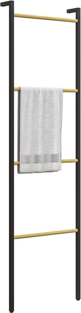 HOMCOM Towel Rack-Stahl, Bambus-49L x 5,5B x 167,5H cm-Schwarz+Natur